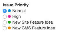 radio selection to chose the priority level of an issue